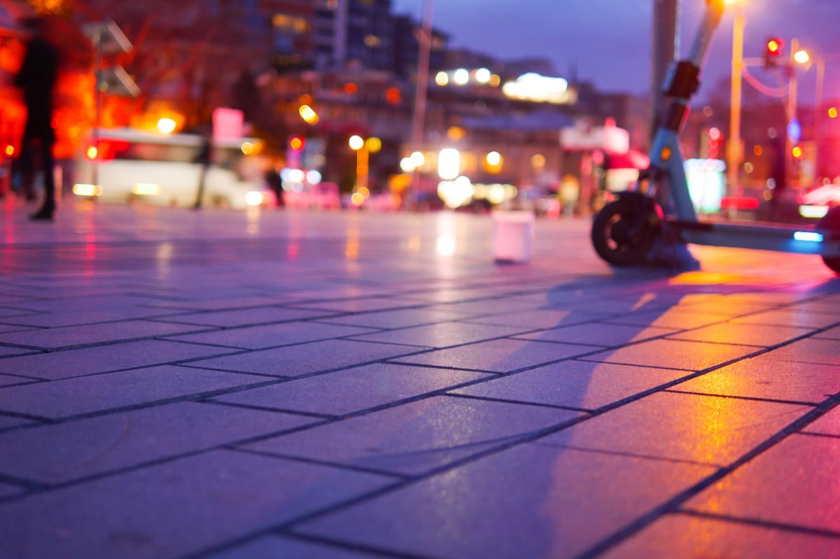 Electric scooter on a vibrant New Jersey city street